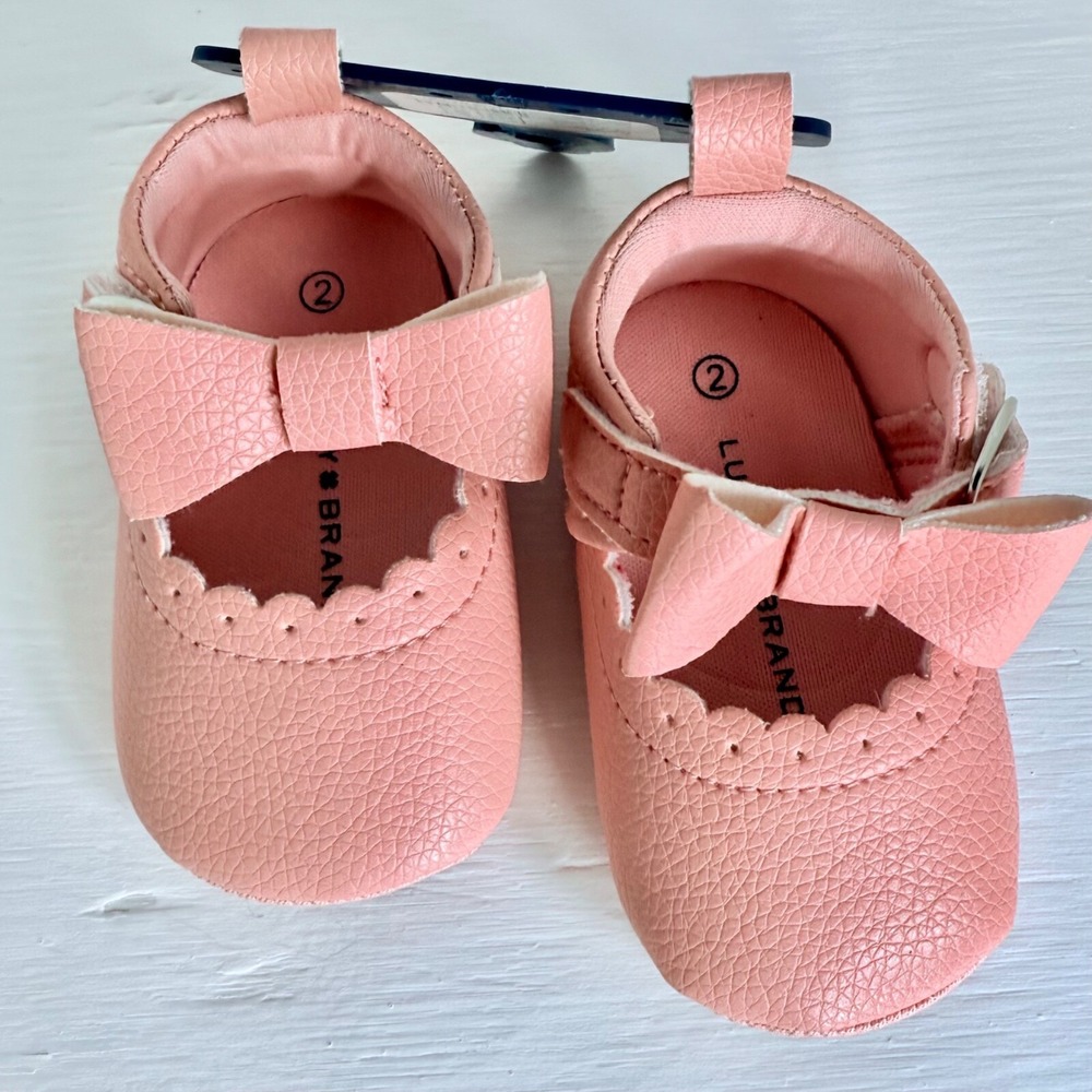 Lucky Brand MaryJane Baby Crib Shoes Blush,Faux Leather,Bow,Infant(2)3-6 MTHS - Picture 3 of 9